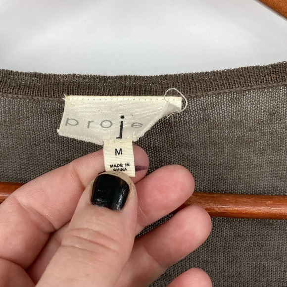 Project Tank Blouse Cardigan Set Womens Sz Medium White Green Striped Linen Cowl - Picture 10 of 13